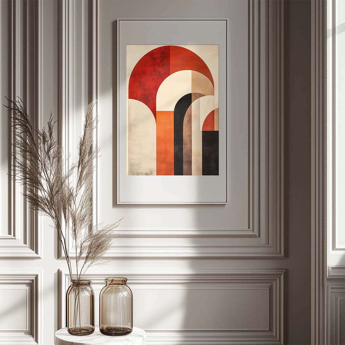 ws echodedessau 005 affiche arche terracotta commode cadre mur blanc pot verre