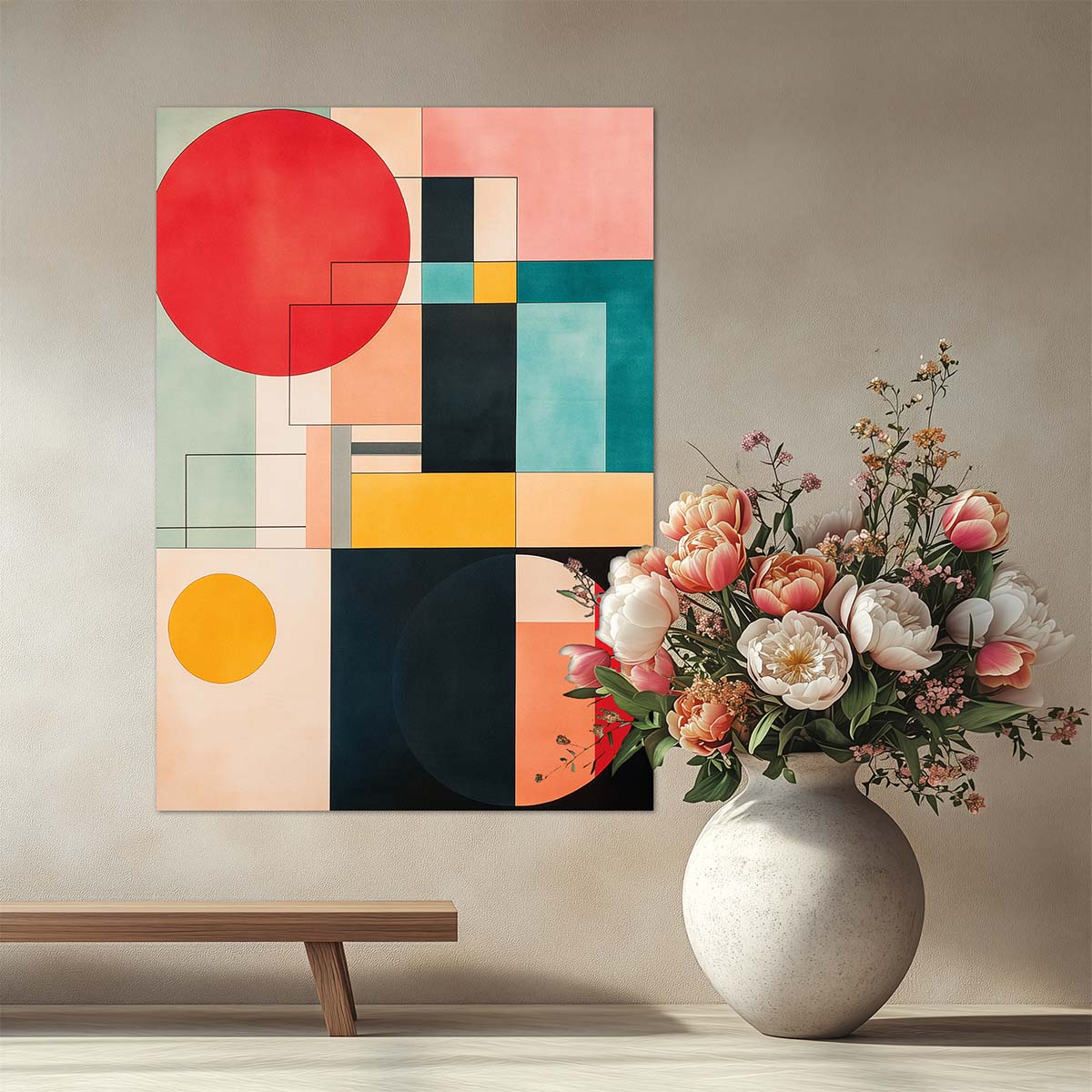 ws echodedessau 005 affiche atelier des formes banc bois pot bouquet fleurs rose