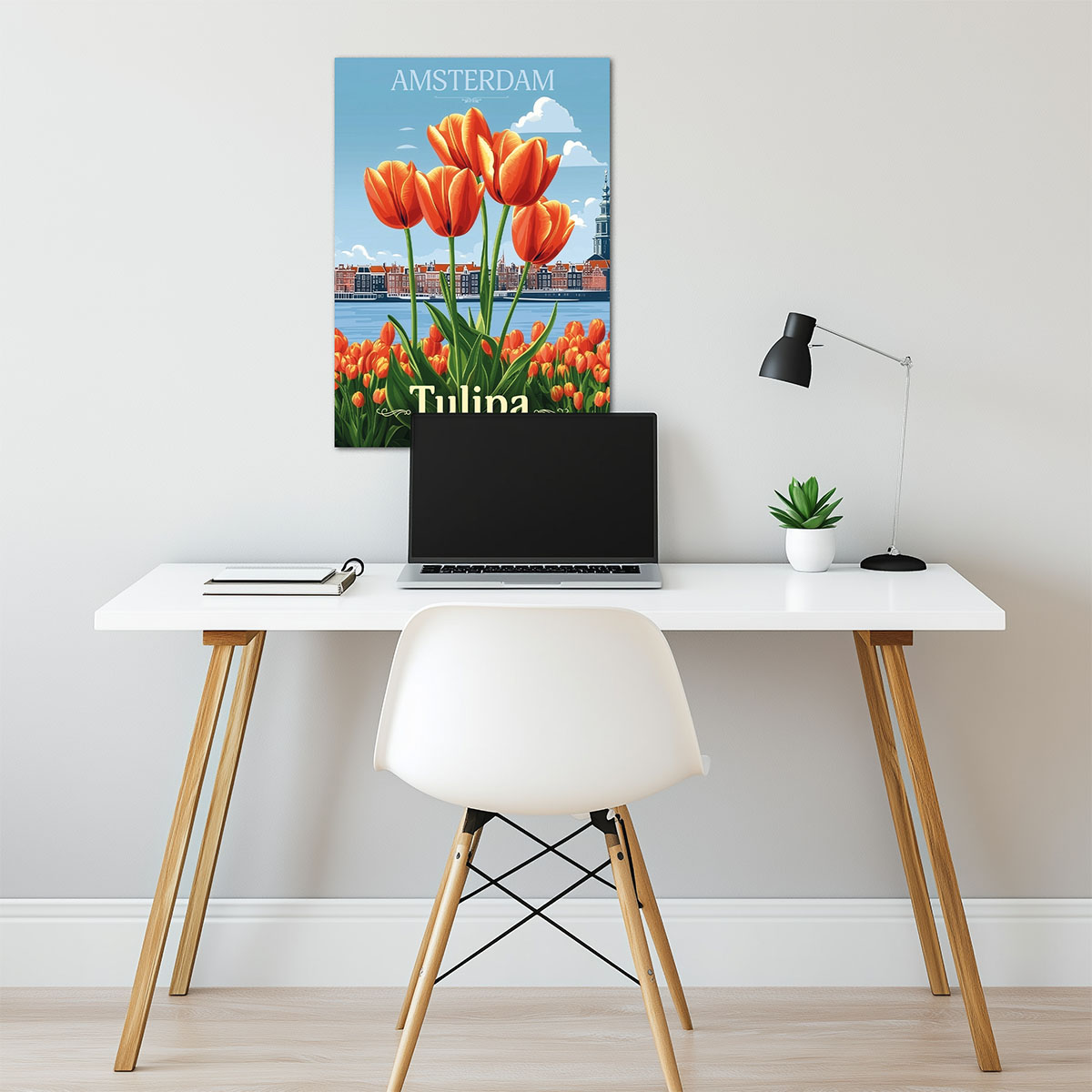 ws floramundi 004 affiche amasterdam tulipes vibrantes bureau chaise