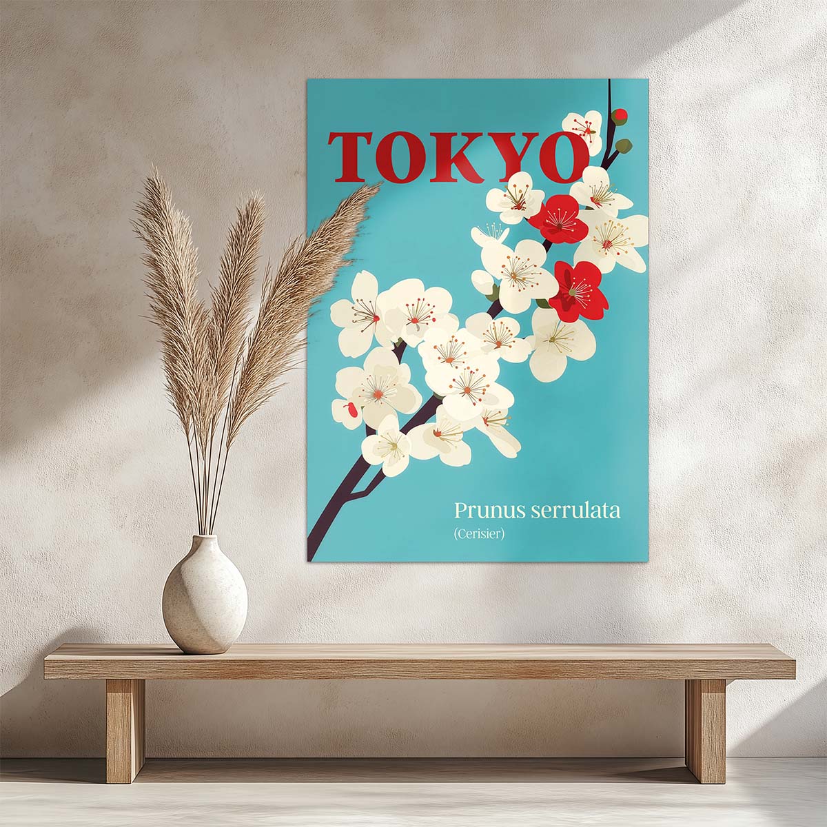 ws floramundi 004 affiche tokyo cerisier minimaliste matieres sensibles banc vase