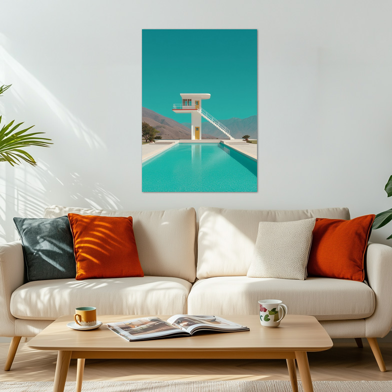 ws vintageriviera 001 affiche piscine plongeoir minimaliste canape moderne